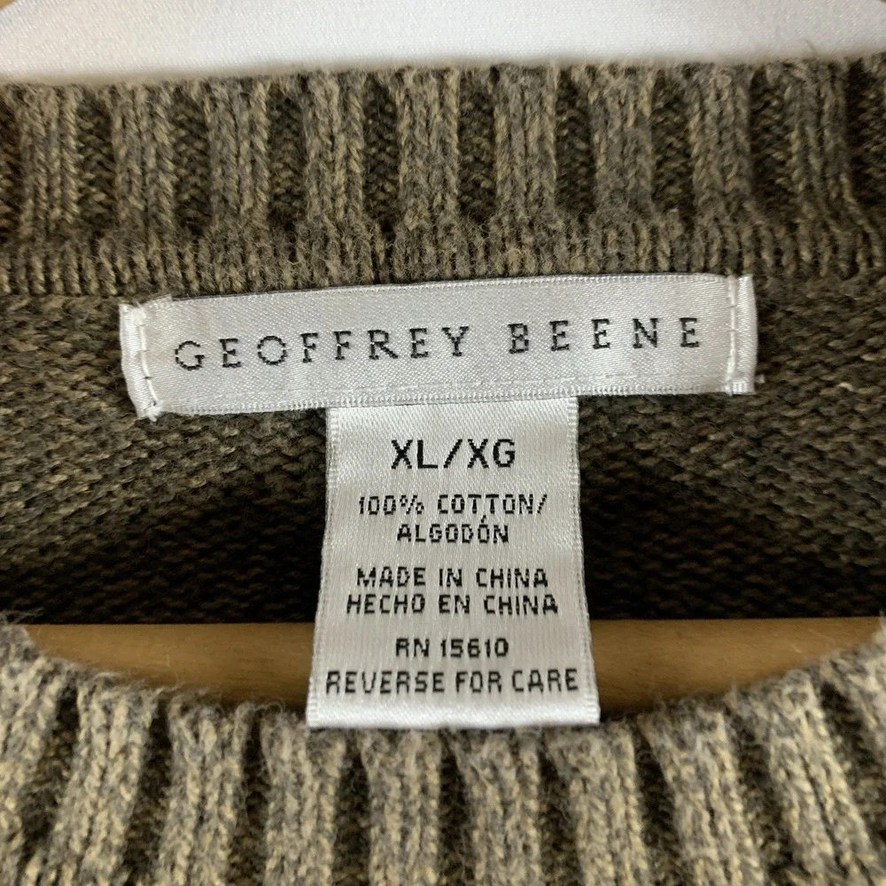 Vintage Geoffrey Beene Mens Cotton Crewneck Sweater XL Olive‎ Brown Preppy Dad